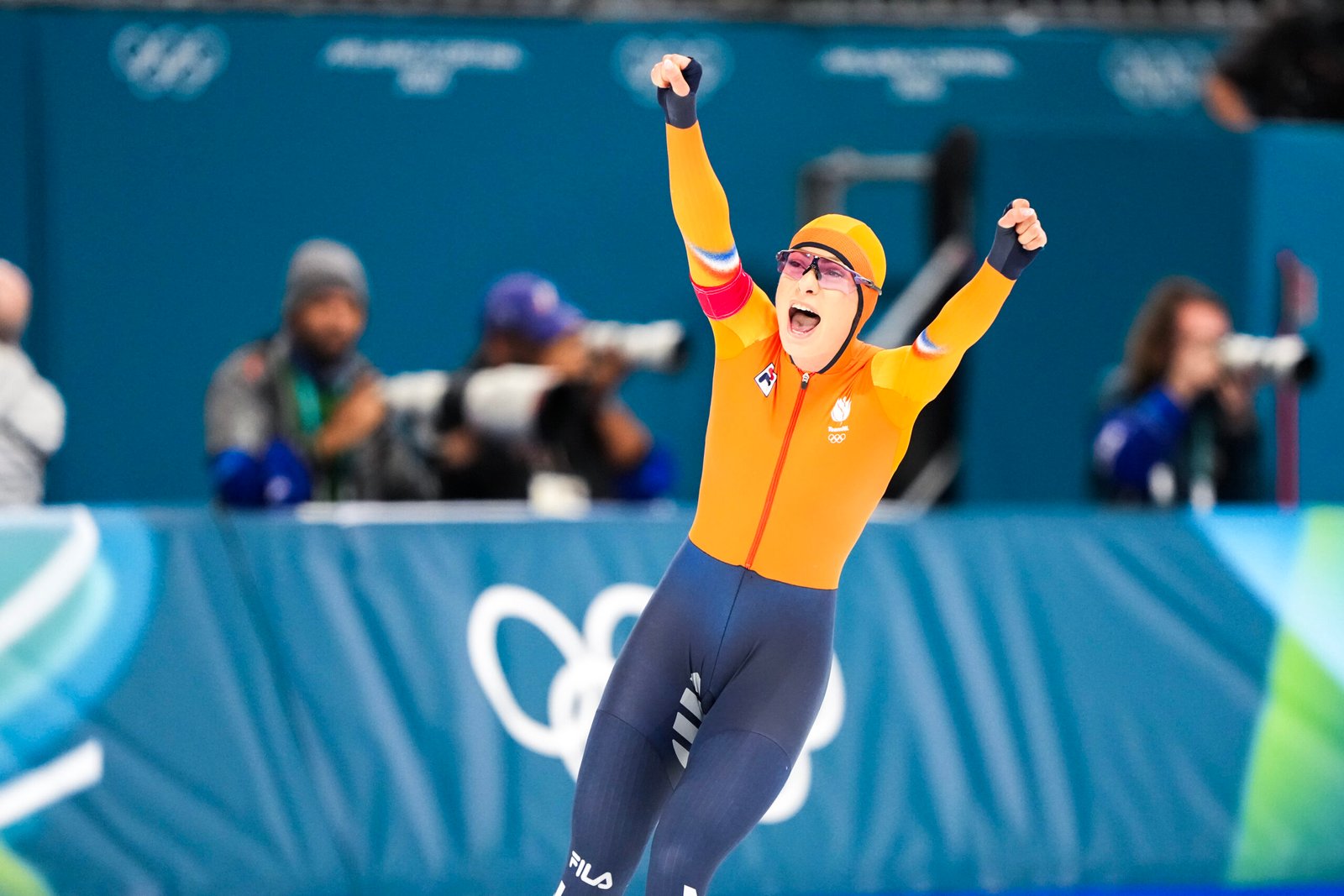 Femke Kok na haar gouden race op de Olympische 500 meter in Milaan