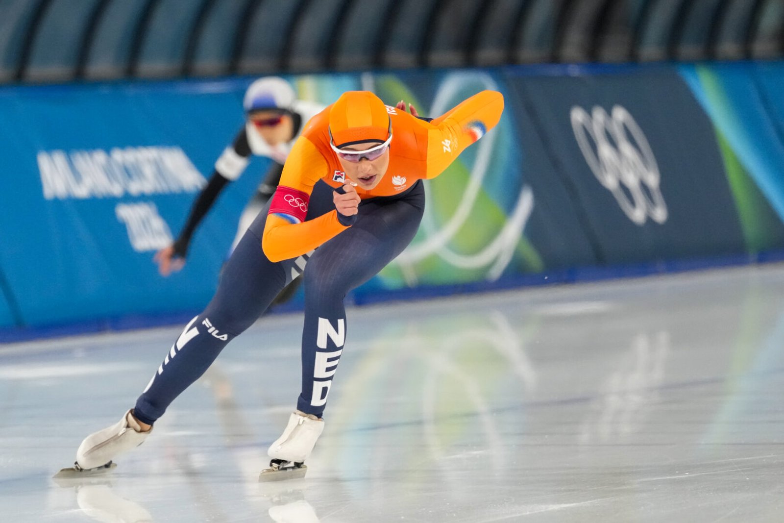 Jutta Leerdam tijdens de 1000 meter op de Olympische Spelen van Milaan