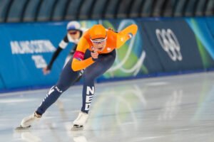 Jutta Leerdam tijdens de 1000 meter op de Olympische Spelen van Milaan